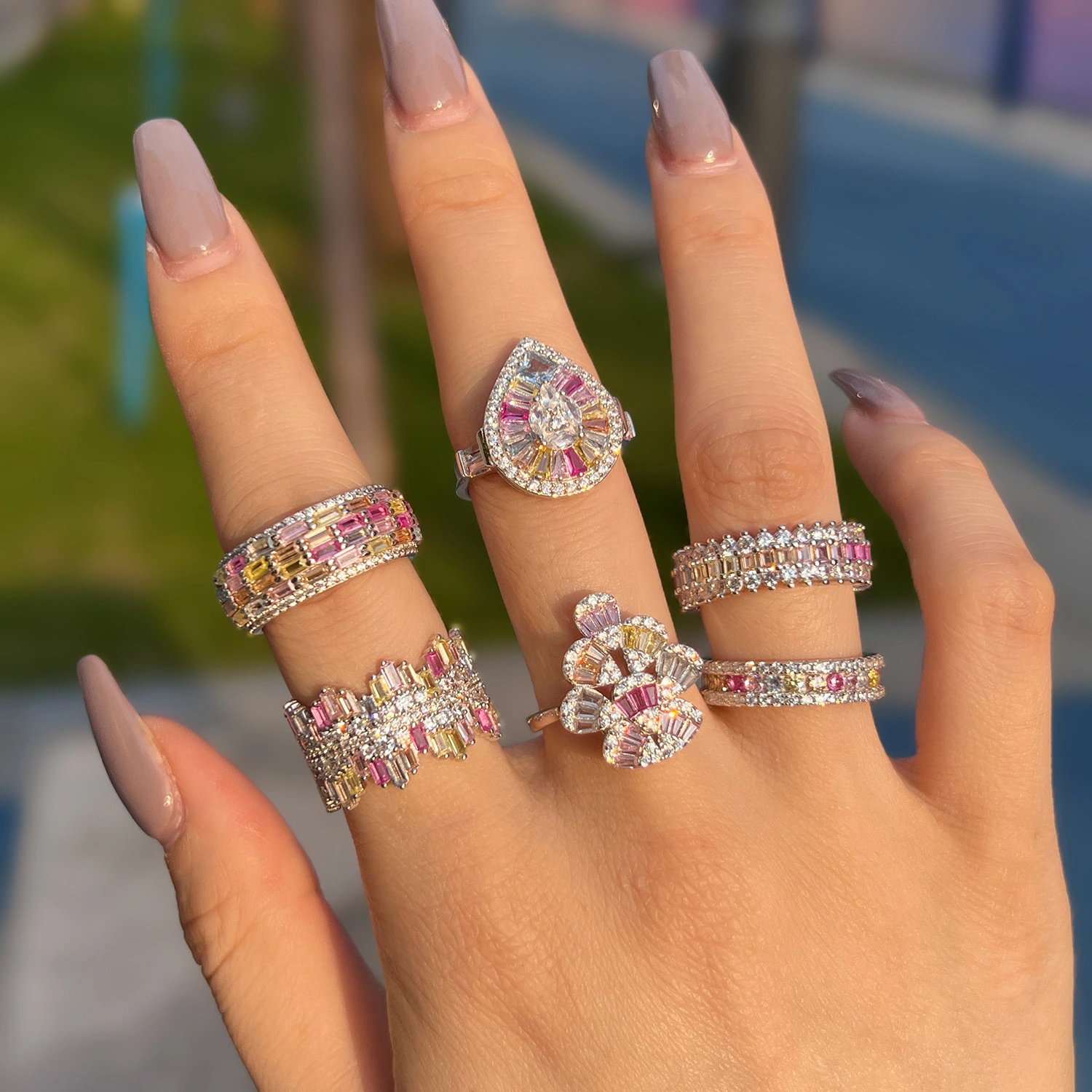 S925 Sterling Silver Colored Dopamine Zircon Ring