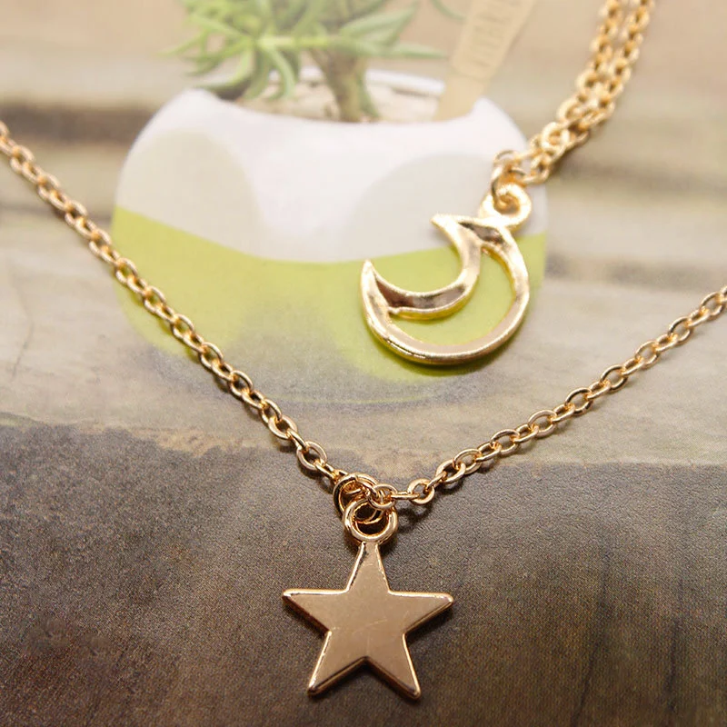 Metal Hollow Crescent XINGX Multi-layer Necklace
