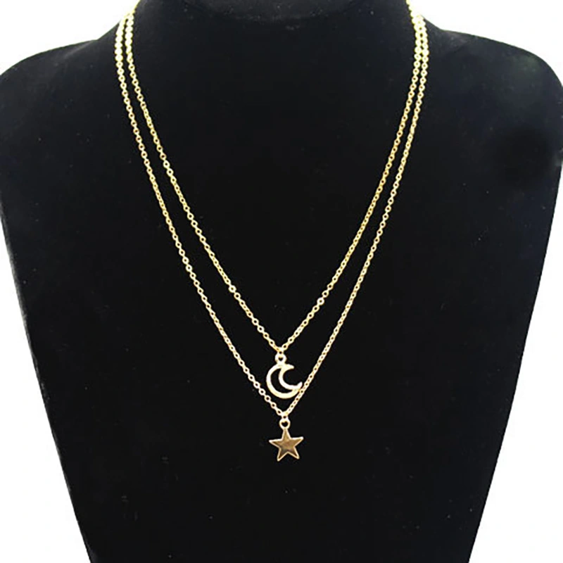 Metal Hollow Crescent XINGX Multi-layer Necklace