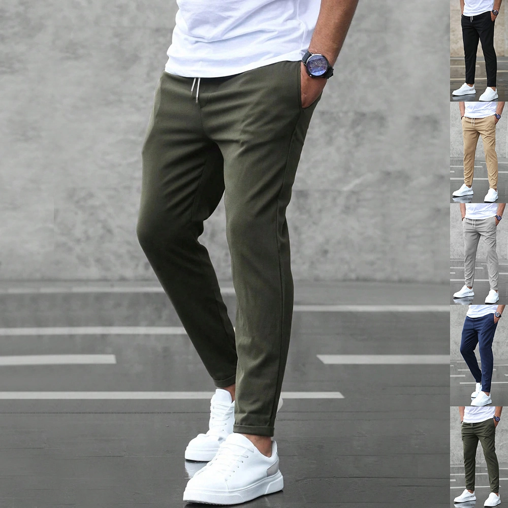 Men's Casual Drawstring Trousers With Pockets Fashion Slim Fit  Skinny Pencil Pants Clothing