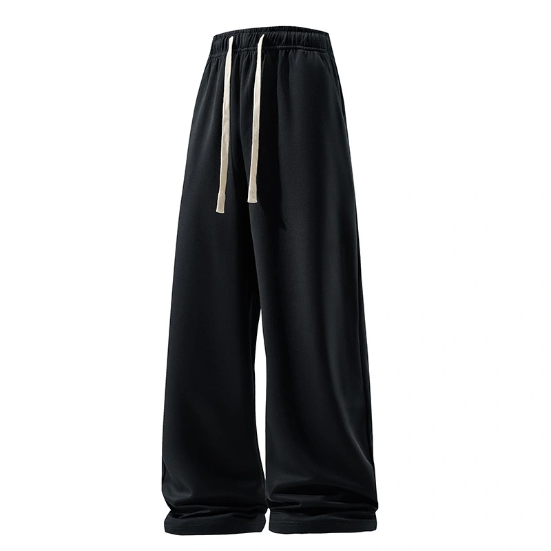 Drawstring Sports Pants Pockets Micro Elastic Knitted Fabric Breathable Straight Casual Long