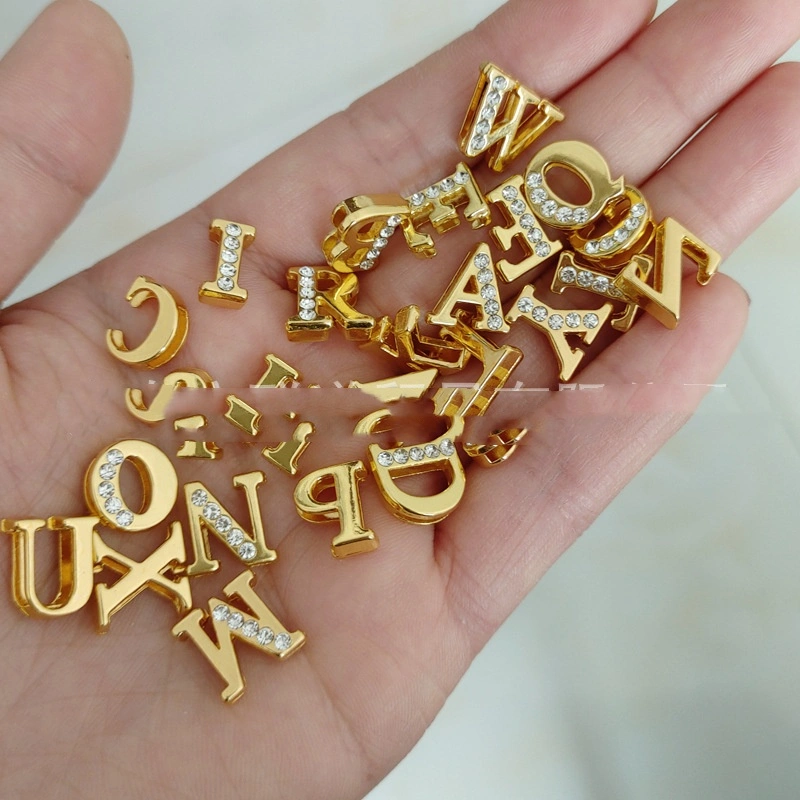 8mm Gold Half Diamond Beads English White Diamond Letters