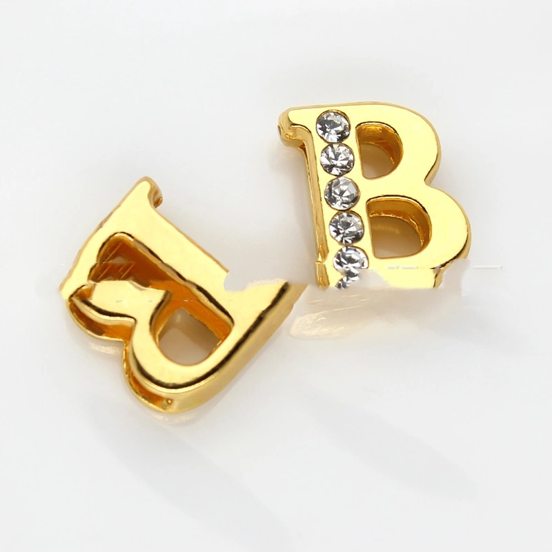 8mm Gold Half Diamond Beads English White Diamond Letters