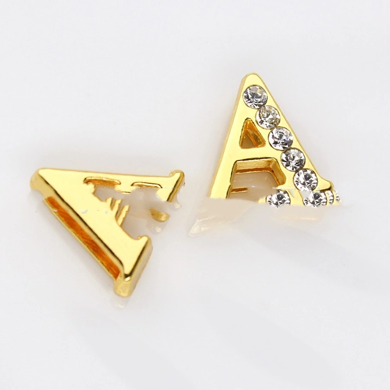 8mm Gold Half Diamond Beads English White Diamond Letters