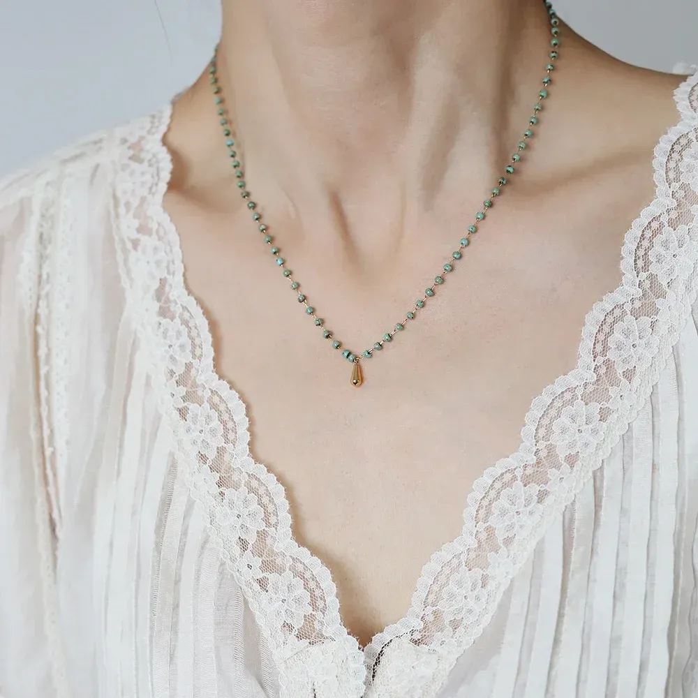 European And American-style Dopamine Titanium Steel Natural Stone Necklace
