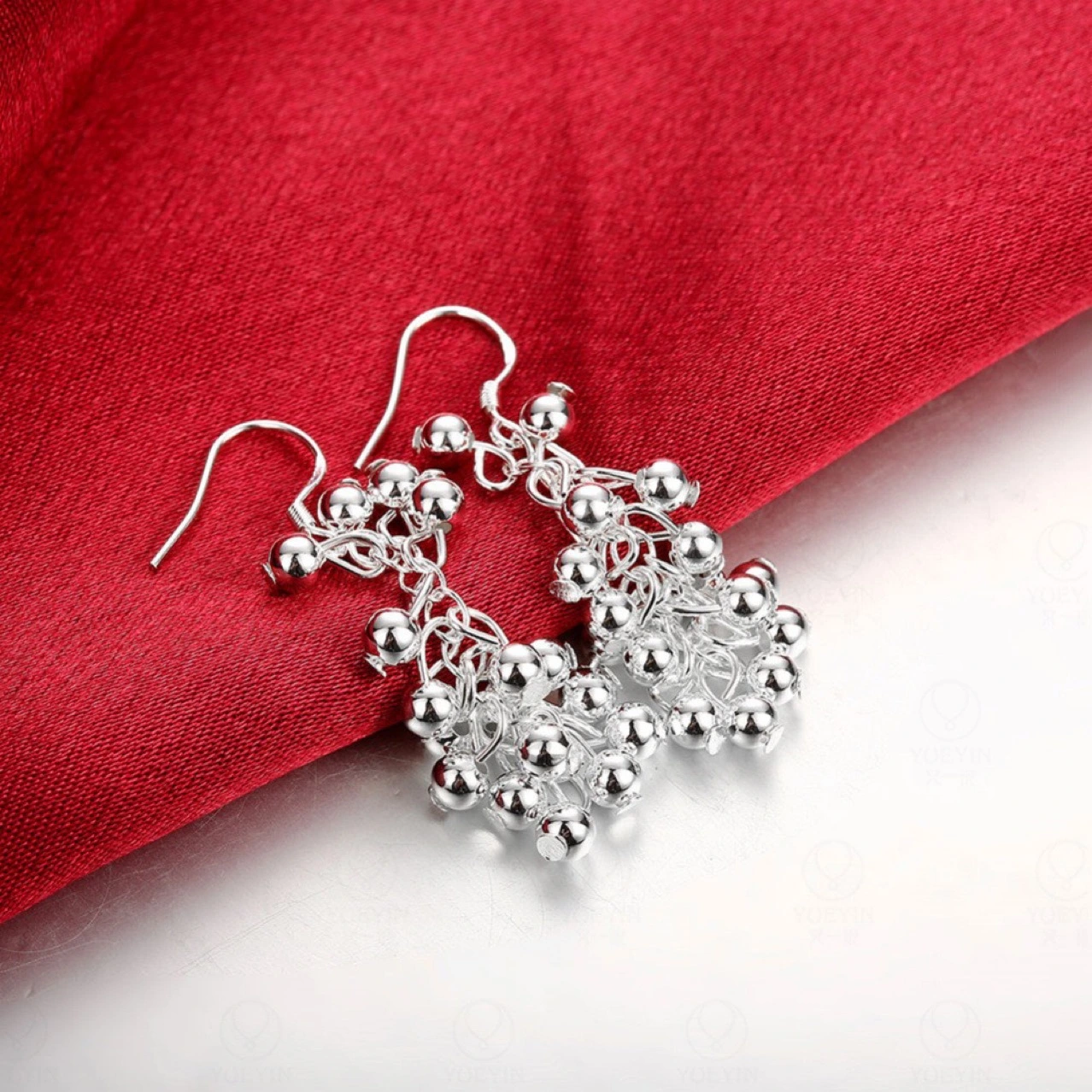 Silver Light Beads String Earrings Outside Women
