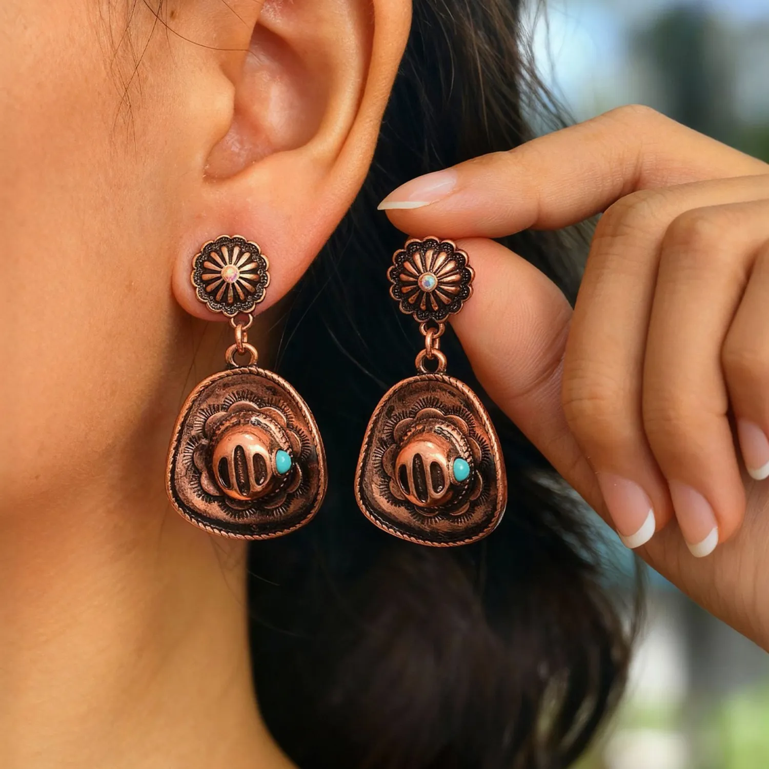 Western Cowboy Style Retro Old Cowboy Hat Pendant Earrings