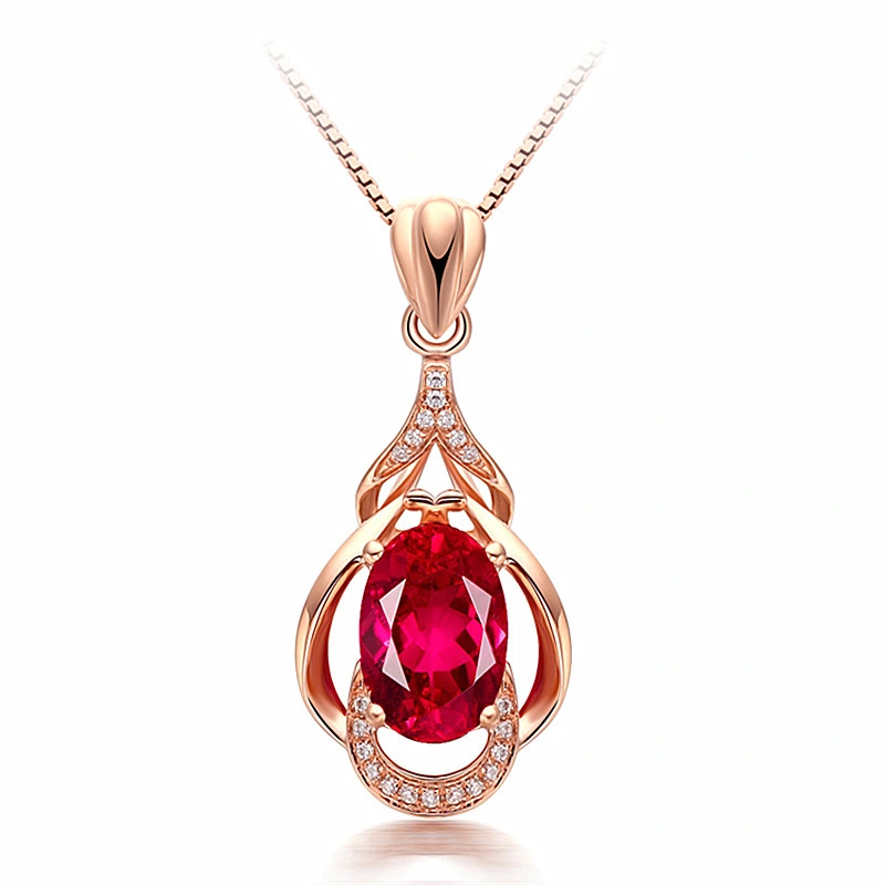 Ruby Water Drop Pendant Necklace For Women
