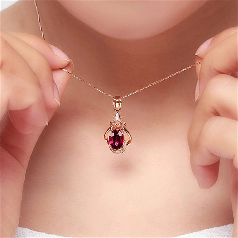 Ruby Water Drop Pendant Necklace For Women