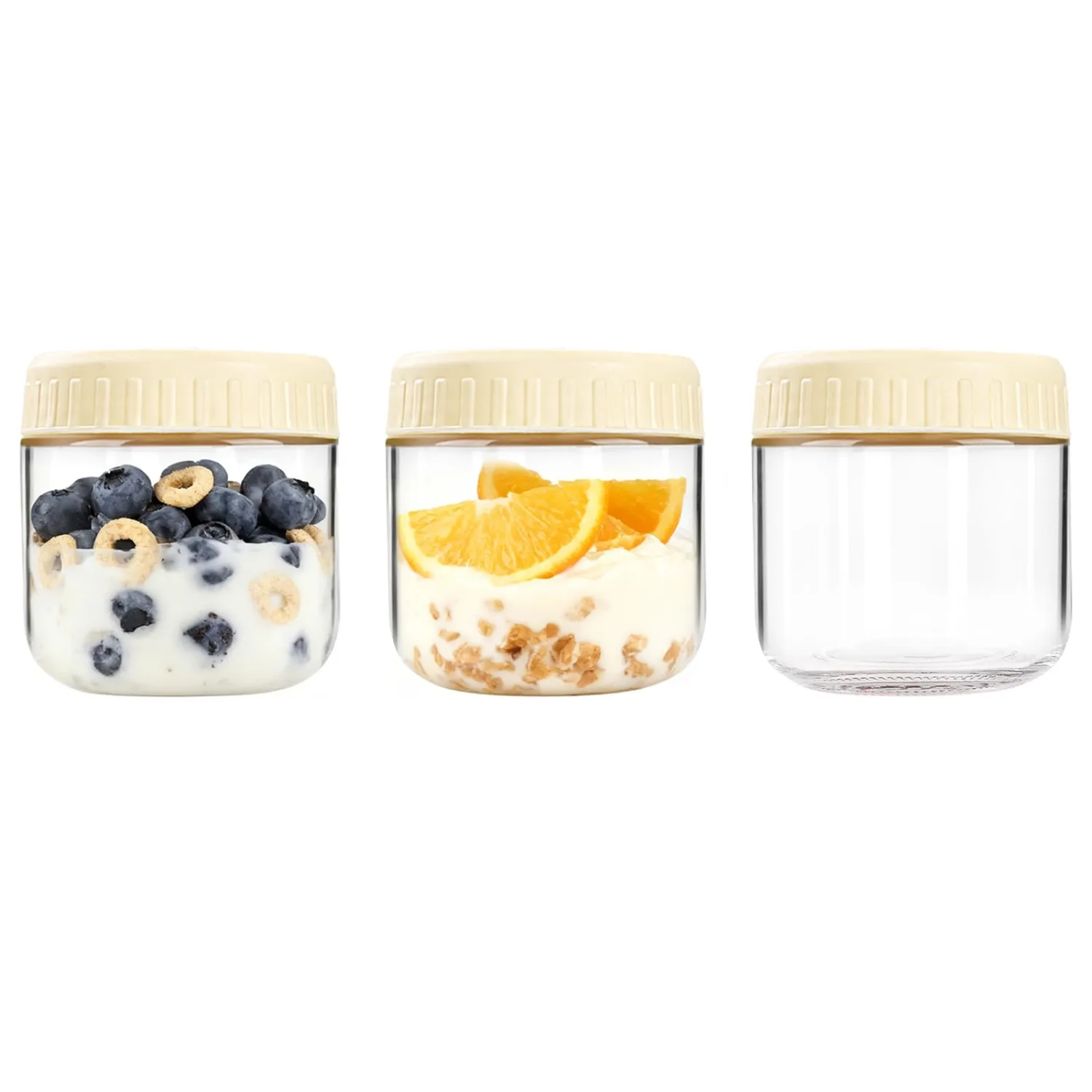 Overnight Oats Containers with Lids, 10oz Wide Mouth Mason Jars with Lids, 3 Pack Glass Jars with Airtight lid for Chia Pudding Yogurt Salad, Meal Prer Oatmeal Jars, Yellow