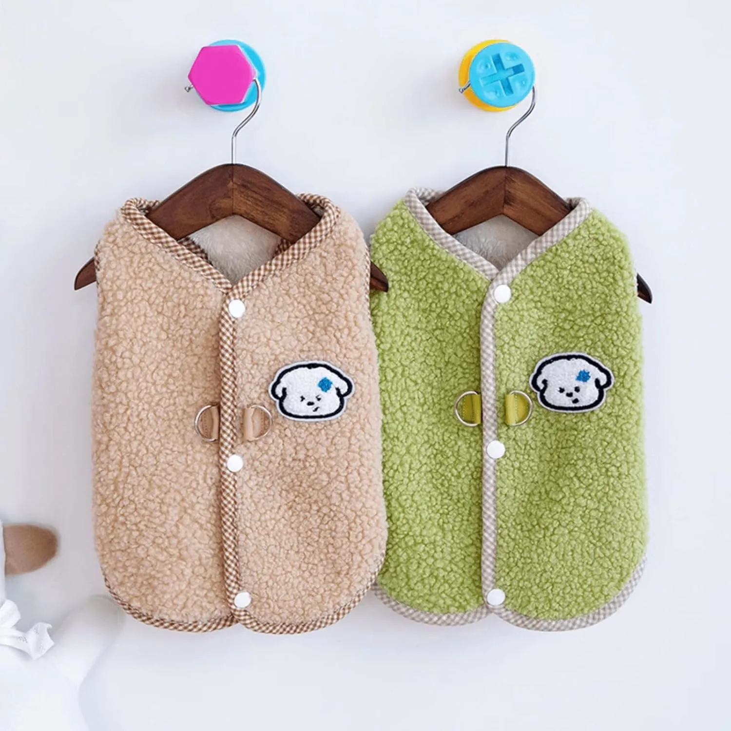 Cute Dog Thickened Coral Fleece Sweatshirt Vest With Leash Ring Autumn Winter Dog Outfit For Indoor Cats And Small Dogs