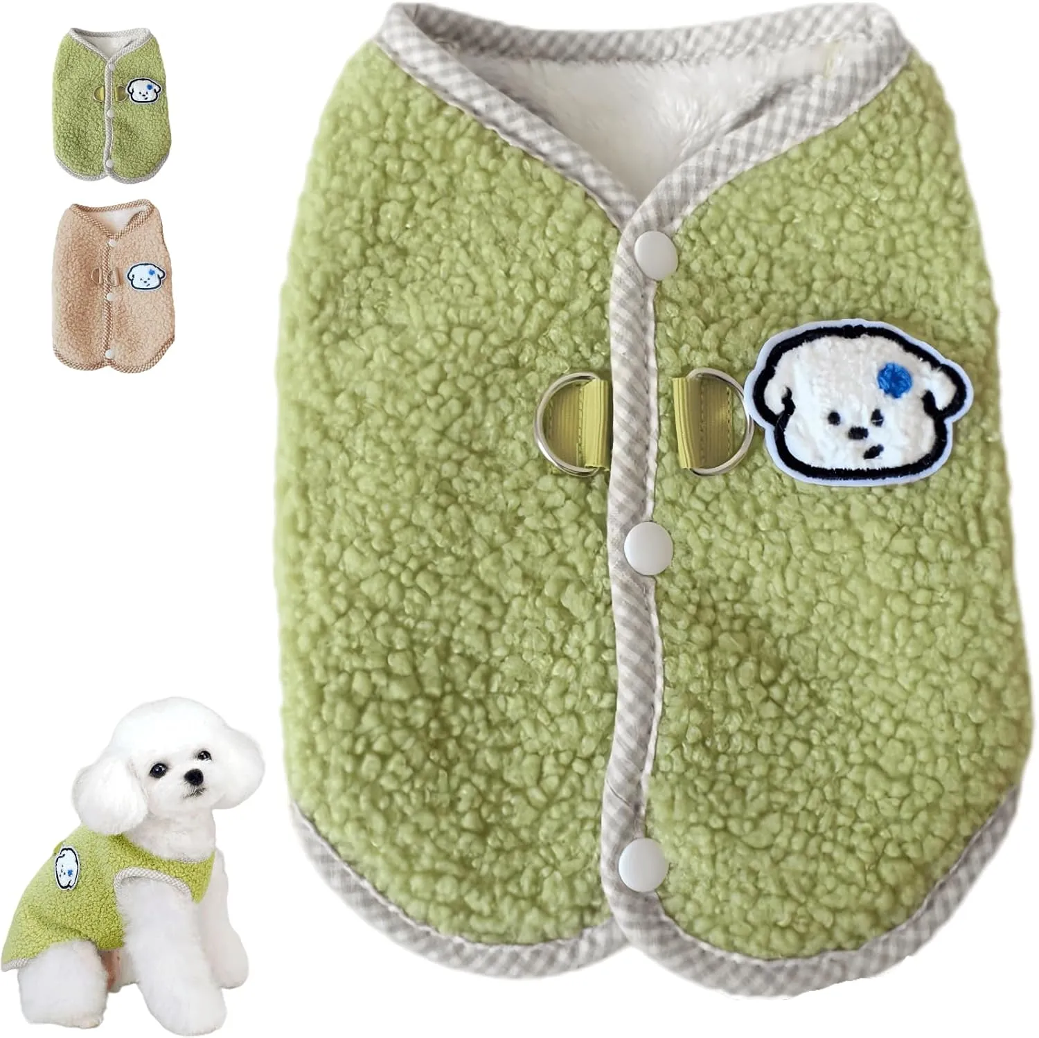 Cute Dog Thickened Coral Fleece Sweatshirt Vest With Leash Ring Autumn Winter Dog Outfit For Indoor Cats And Small Dogs