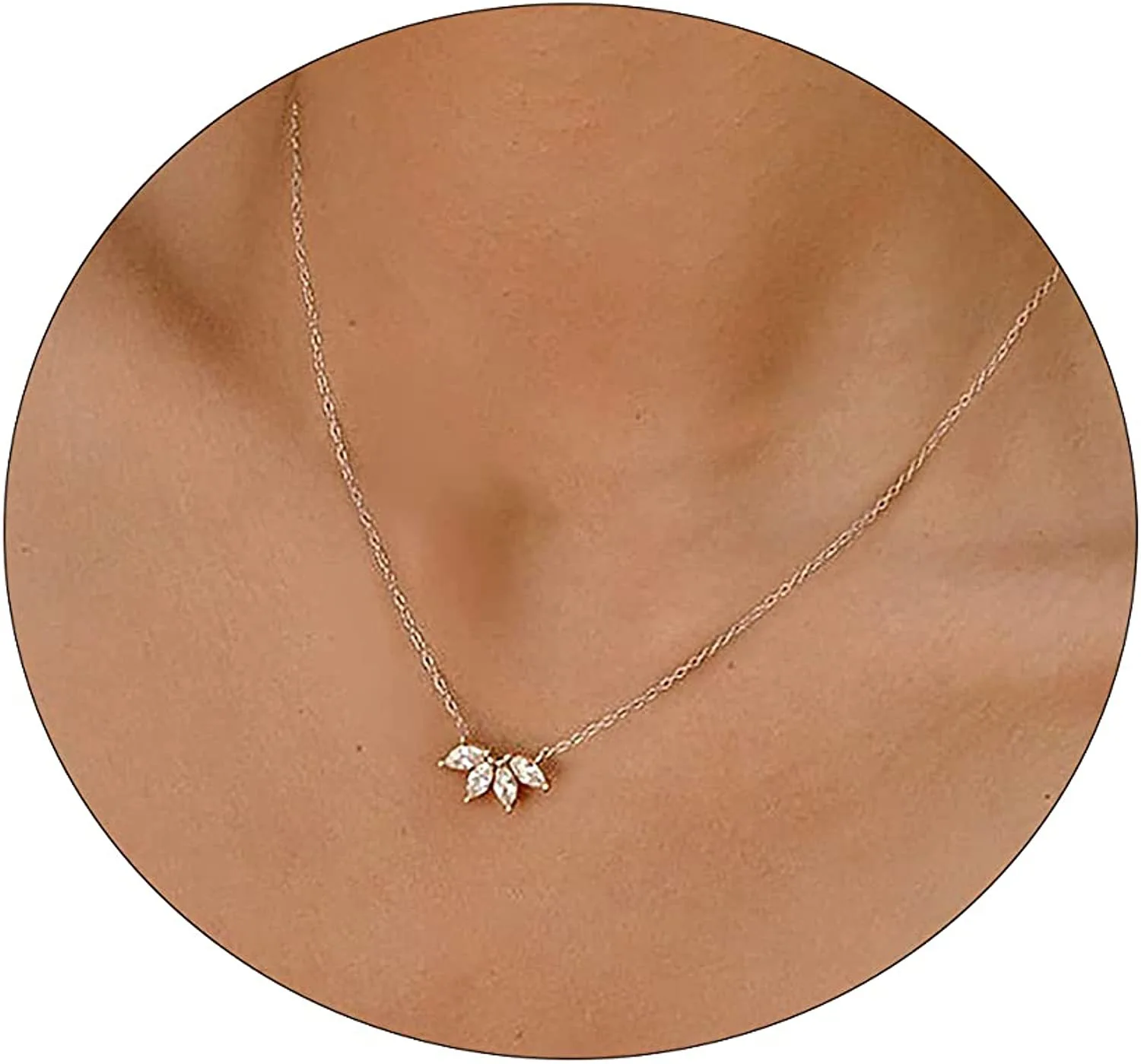 Dainty CZ Pendant Necklace For Women - Layered Gold & Silver Choker, Simple Trendy Cubic Zirconia Jewelry Gift