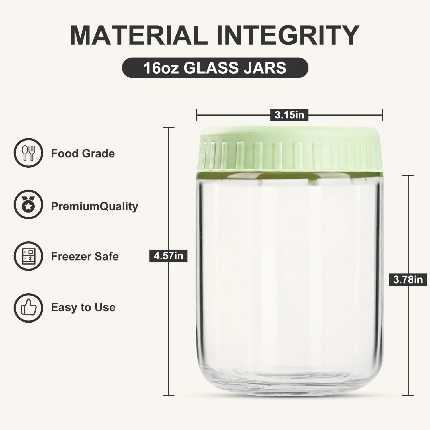 Overnight Oats Containers with Lids, 16oz Glass Jars with Lids 2 pcs, Light Green, Wide Mouth Mason jars for Salad, Yogurt, Snacks, Meal Prep