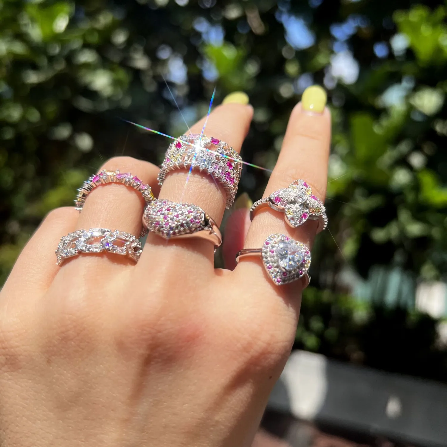 S925 Sterling Silver Color Zircon Ring Girly Style High Sense
