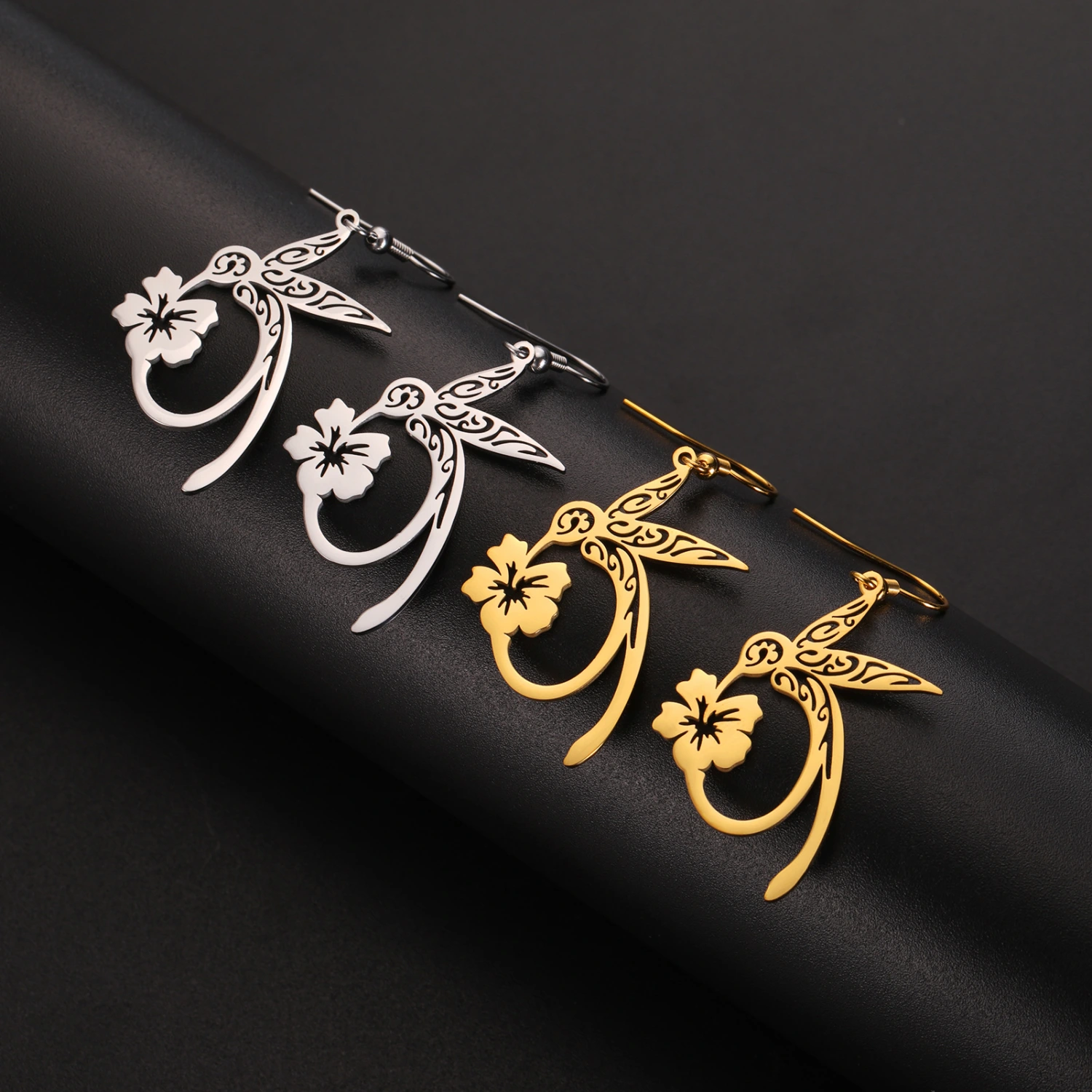 Titanium Steel Earrings Light Luxury High-end Hollow Hummingbird Honey