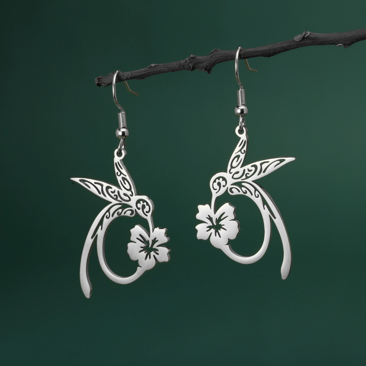 Titanium Steel Earrings Light Luxury High-end Hollow Hummingbird Honey