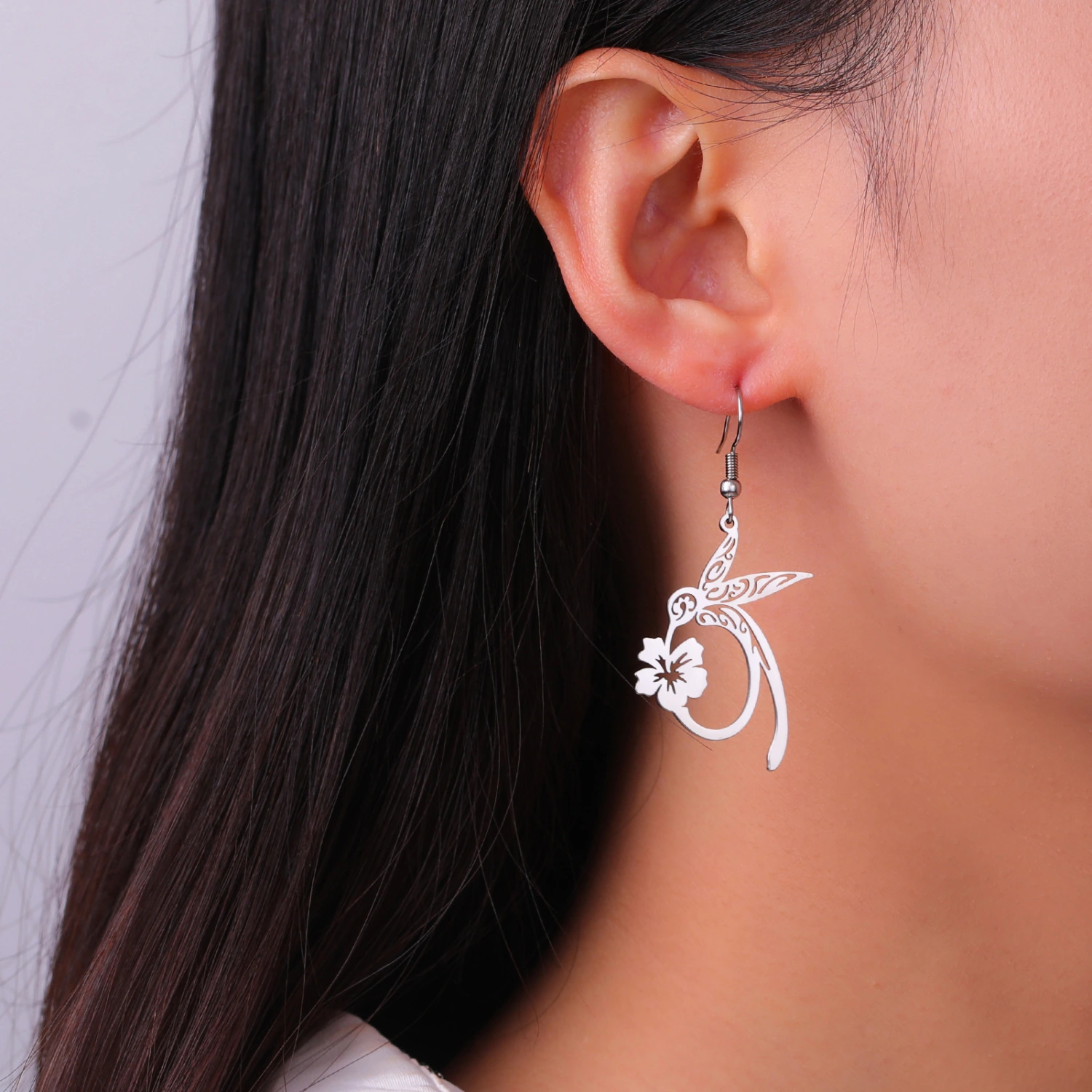 Titanium Steel Earrings Light Luxury High-end Hollow Hummingbird Honey