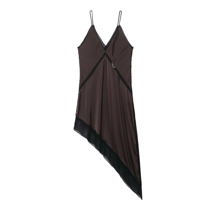 Satin Asymmetrical Midi Dress Women