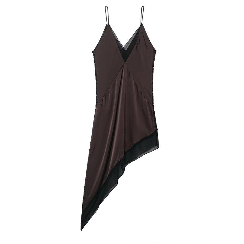 Satin Asymmetrical Midi Dress Women