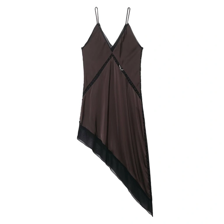 Satin Asymmetrical Midi Dress Women