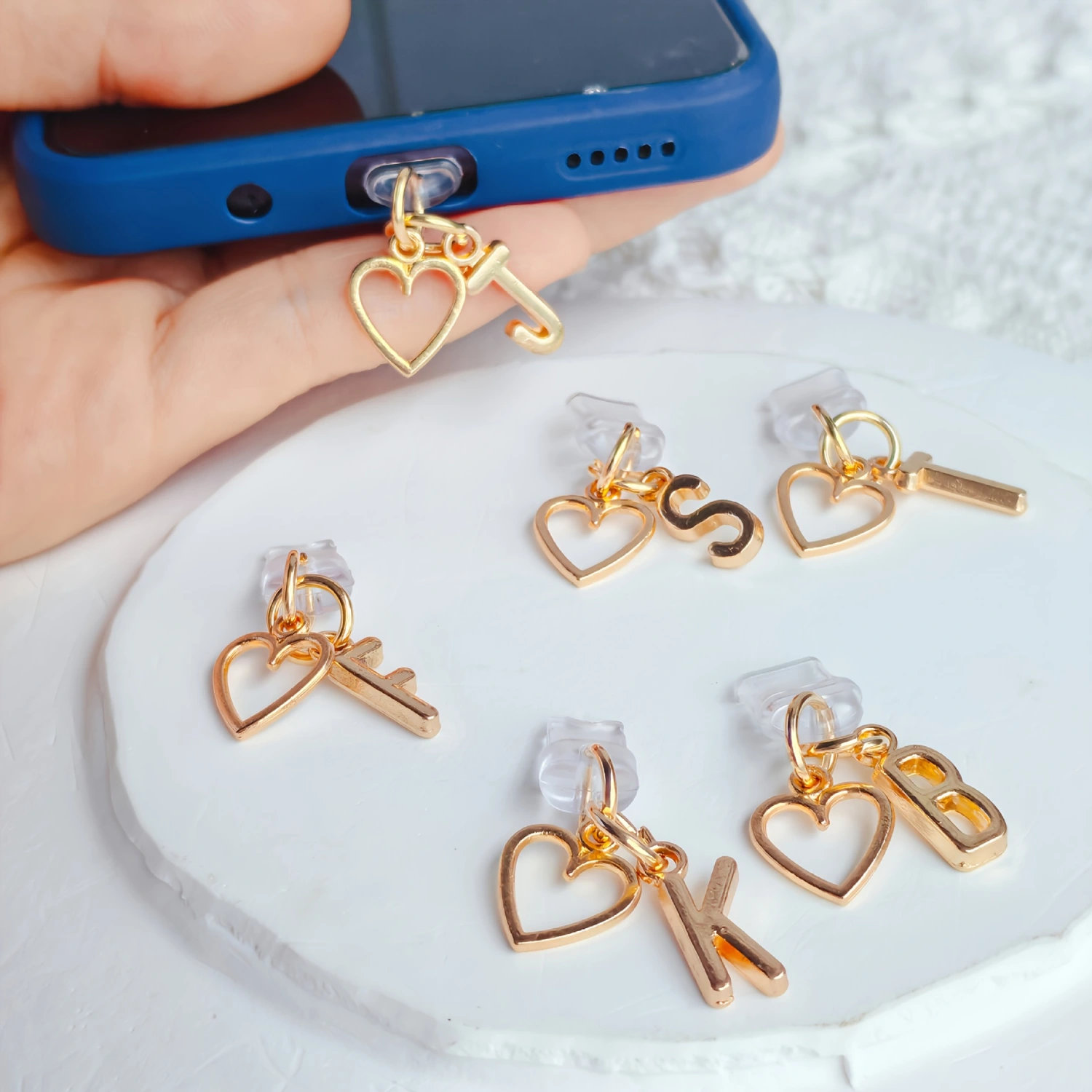 Letter And Heart Charm Pendant Phone Dust Plug