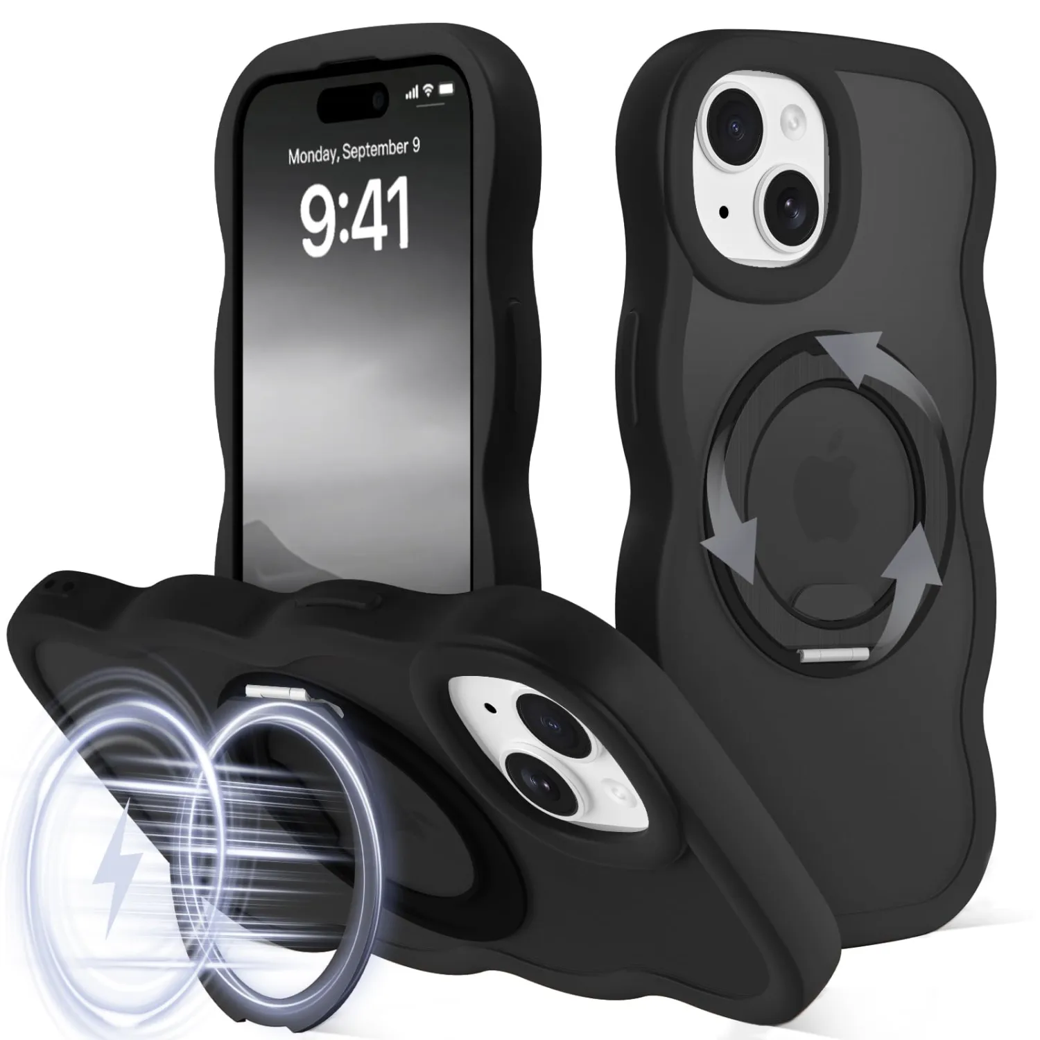 Magnetic for iPhone 14 Plus/15 Plus Case 360° Ring, Black