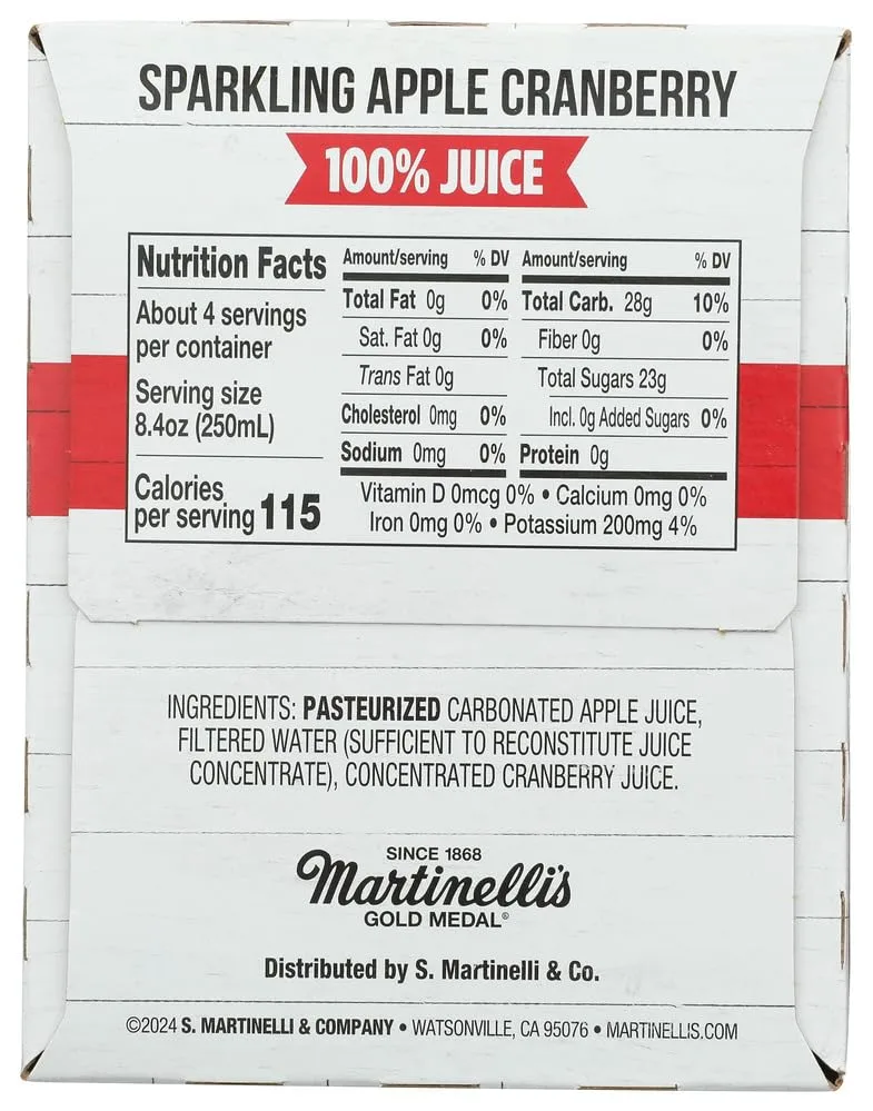 Martinellis Sparkling Apple Cranberry Juice 4Pk, 8.4 Fz