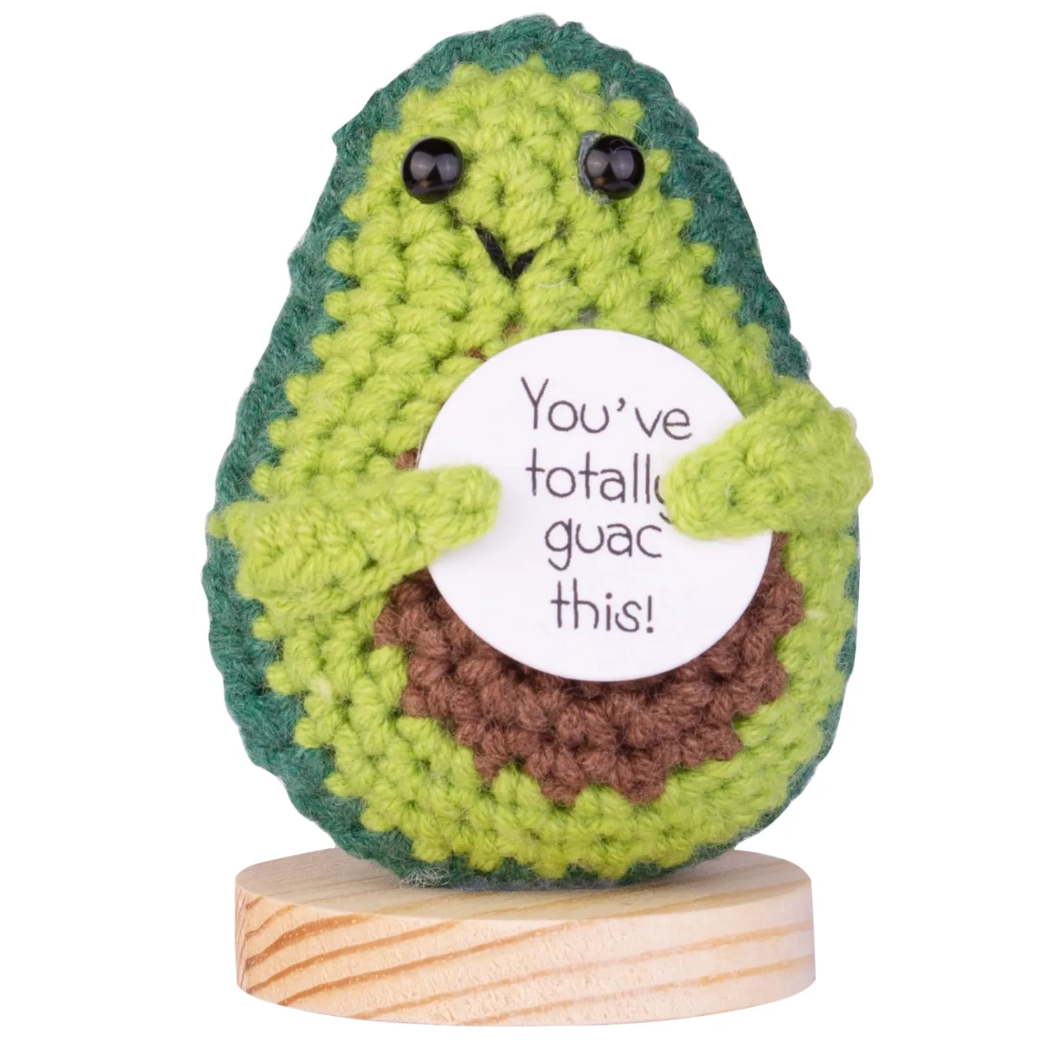 Funny Crochet Avocado, Handmade Emotional Support Knitted Wool Avocado Gift with Wooden Base for Women Men Mothers Day Graduation Teacher Appreciation(Dark Green)