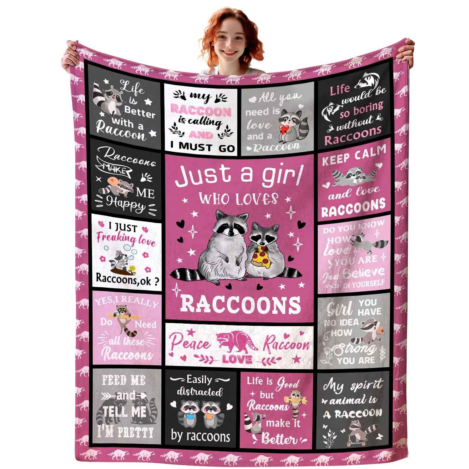 Raccoon Blanket Raccoons Gifts for Women,Funny Raccoon Stuffed Animal Throw Blankets Best Raccoons Christmas Birthday Gifts for Kids Girls Adults 50"X40"