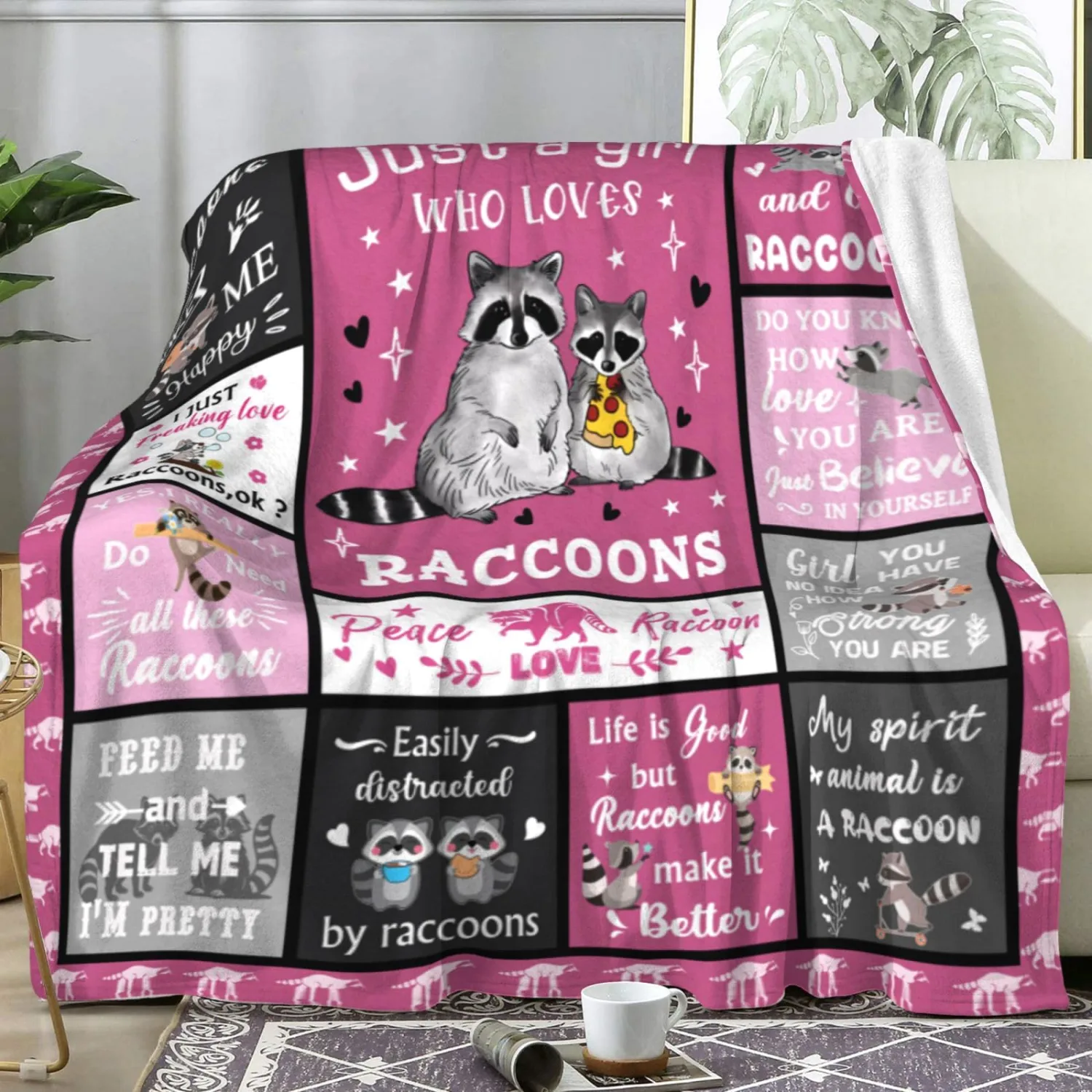 Raccoon Blanket Raccoons Gifts for Women,Funny Raccoon Stuffed Animal Throw Blankets Best Raccoons Christmas Birthday Gifts for Kids Girls Adults 50"X40"