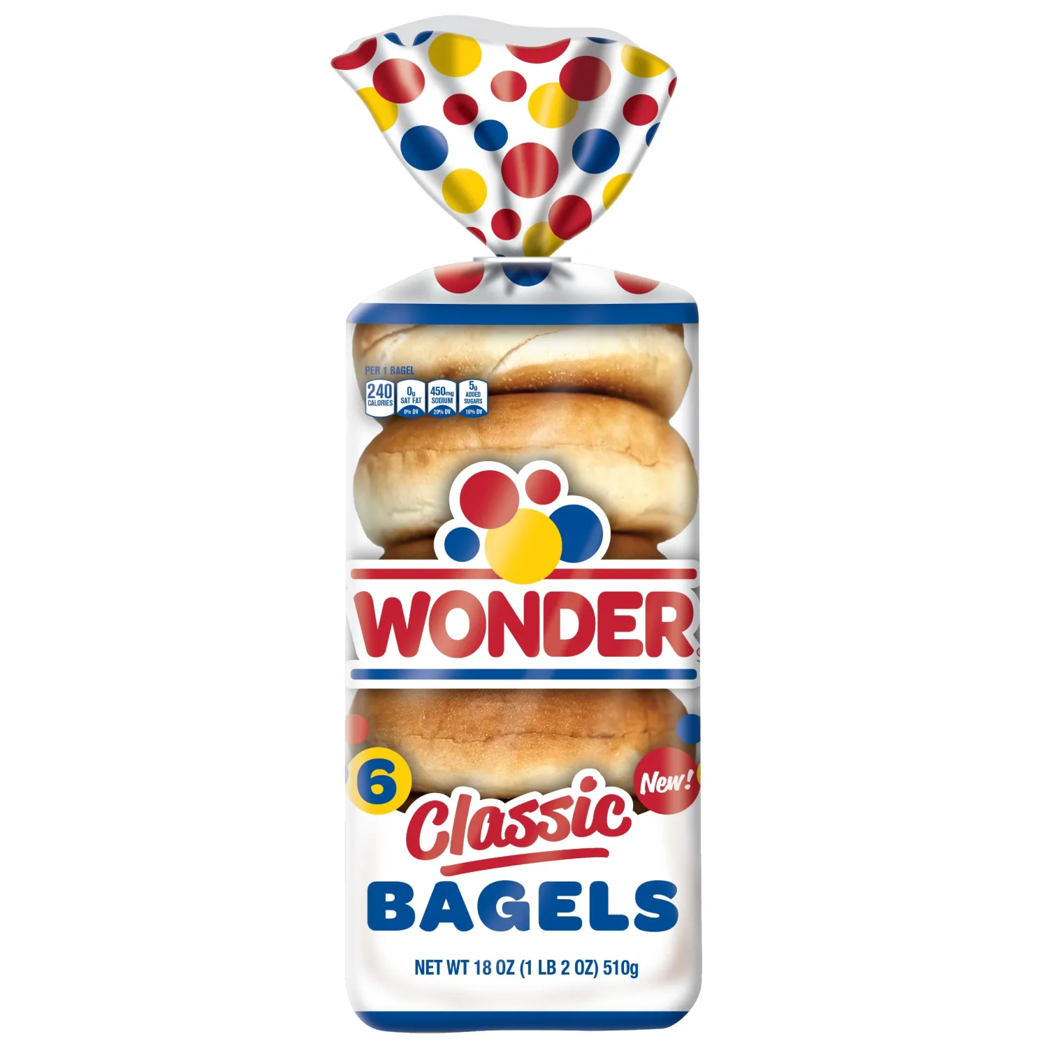 Wonder Bread Classic Plain White Bagels, Sliced White Bagels, 6 Count