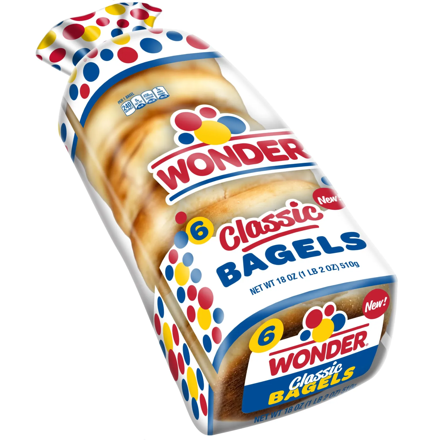 Wonder Bread Classic Plain White Bagels, Sliced White Bagels, 6 Count