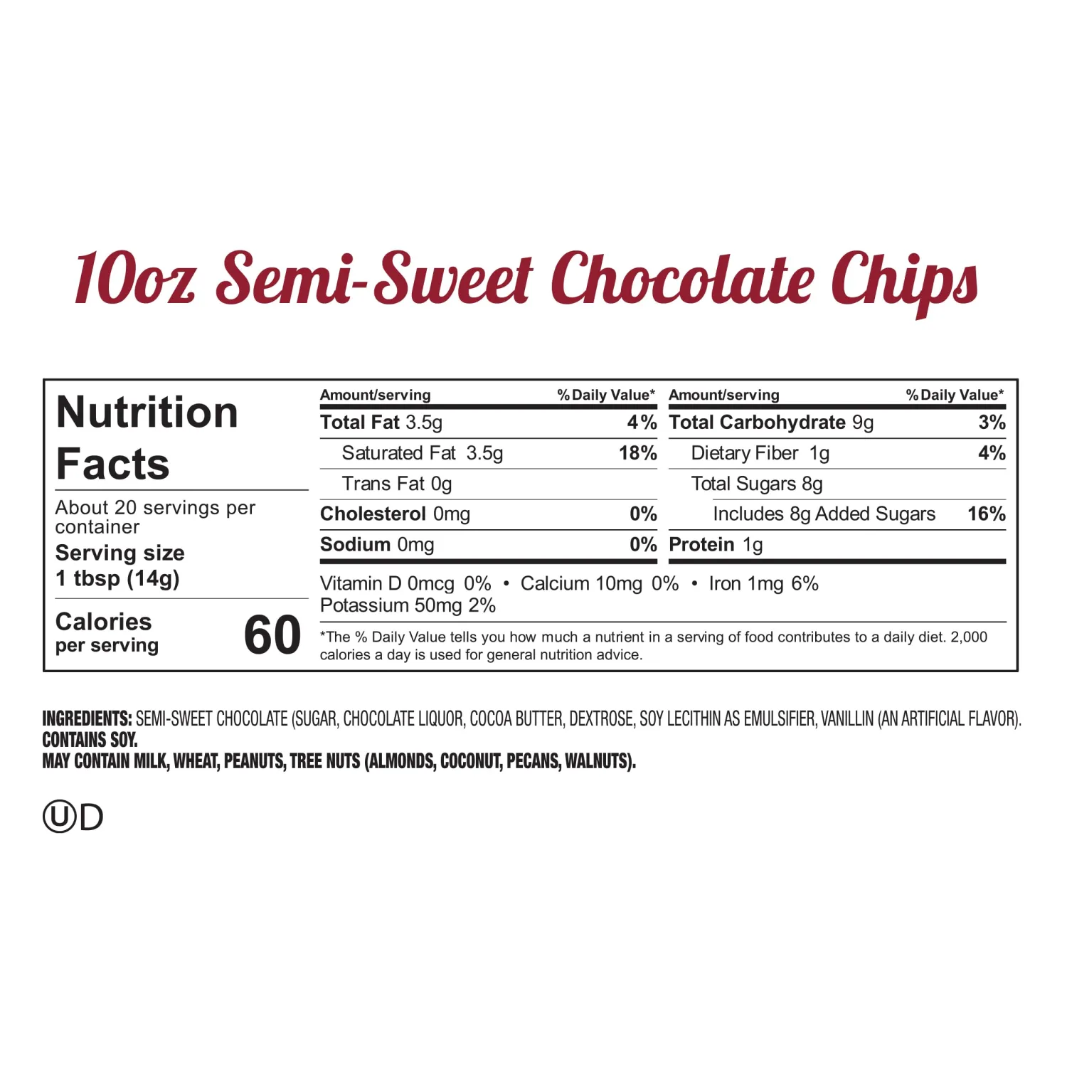 Fannie May Semi-Sweet Chocolate Chips for Baking, Premium Chocolate Holiday Baking Chips, 10 oz