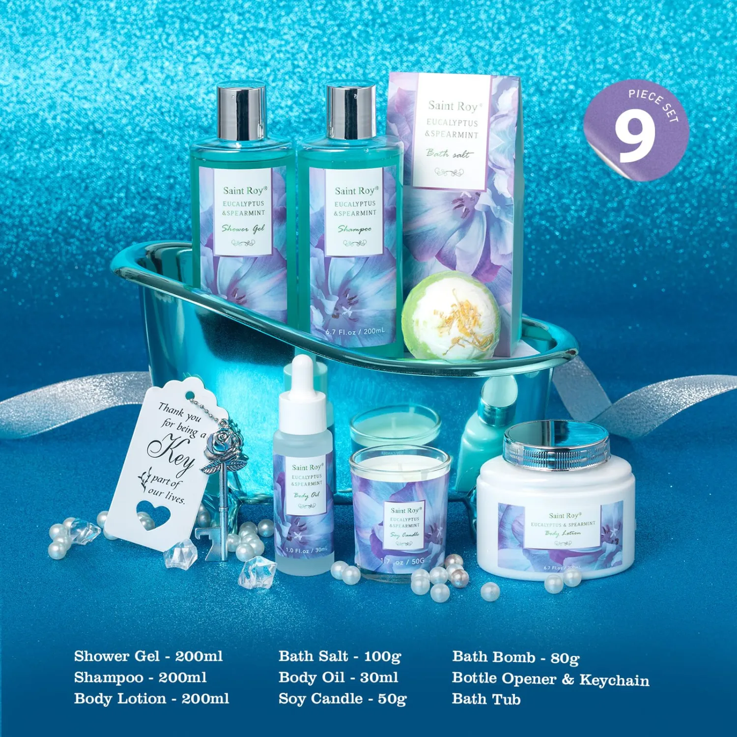 Bath and Body Basket Set Luxury EUCALYPTUS & Mint Spa Gift Basket for Women, Unique Bath Gift Baskets Gifts, Home Spa Kit Christmas Gifts for Women, birthday gift baskets for Dad Mother's Day
