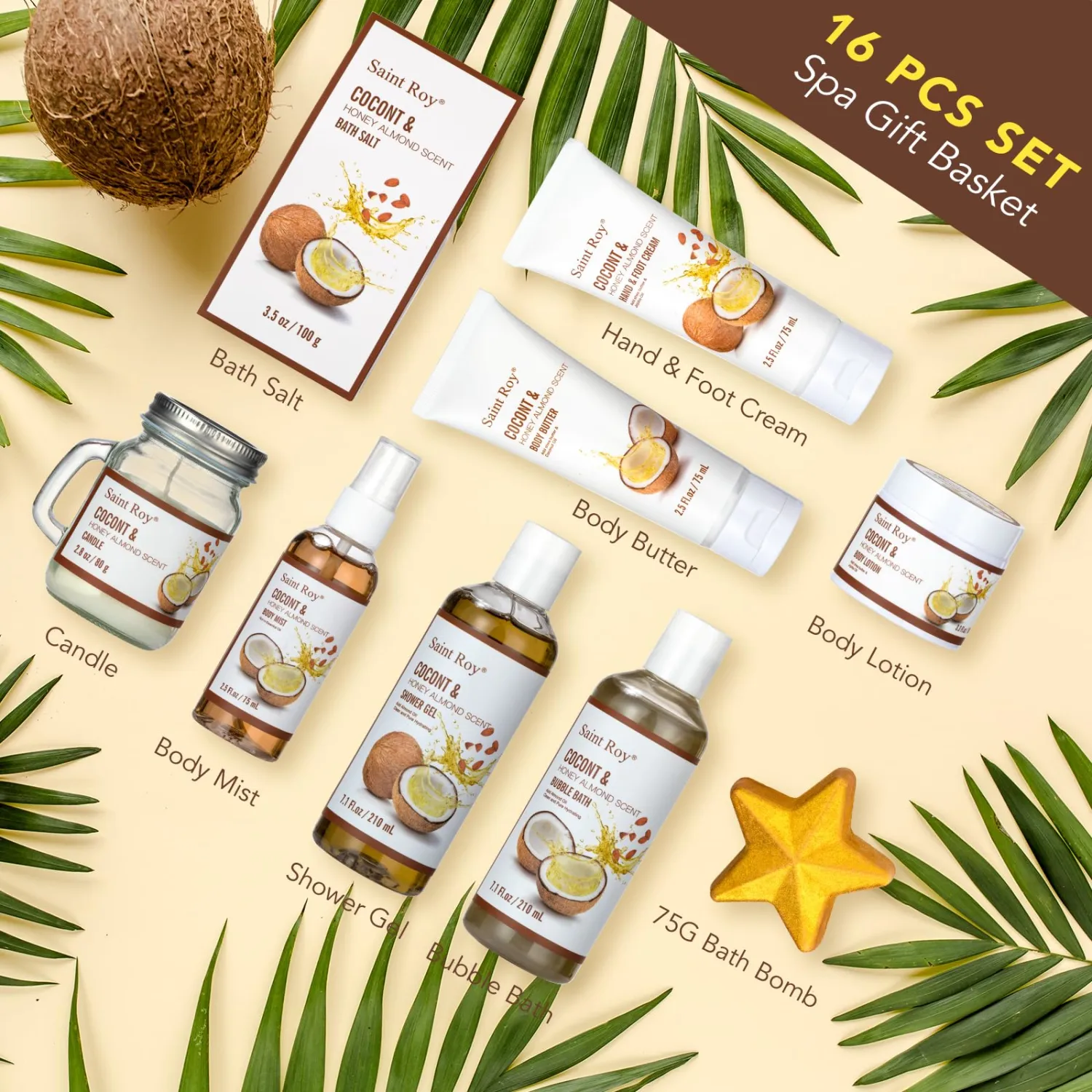 Spa Gift Basket Luxury Bath and Body Basket Set 17-Piece Coconut Honey Almond Christmas Gifts for Women Mom Her Large Luxury Home Spa Kit, Relaxing Self Care Pamper Gifts Birthday Bridal Shower Bath
