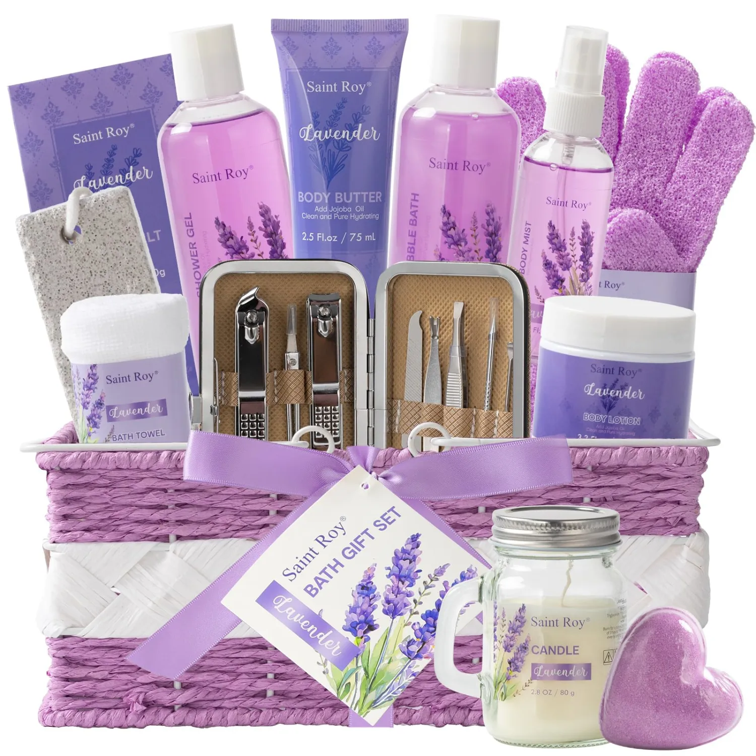 Large Spa kit for women gift set, 20 PCS Spa Gift Baskets Christmas Gifts for Women Bath Kit with Lavender gifts spa gift set Basket, Luxury Self Care Home Spa Kit Lavender Bath Gift Basket