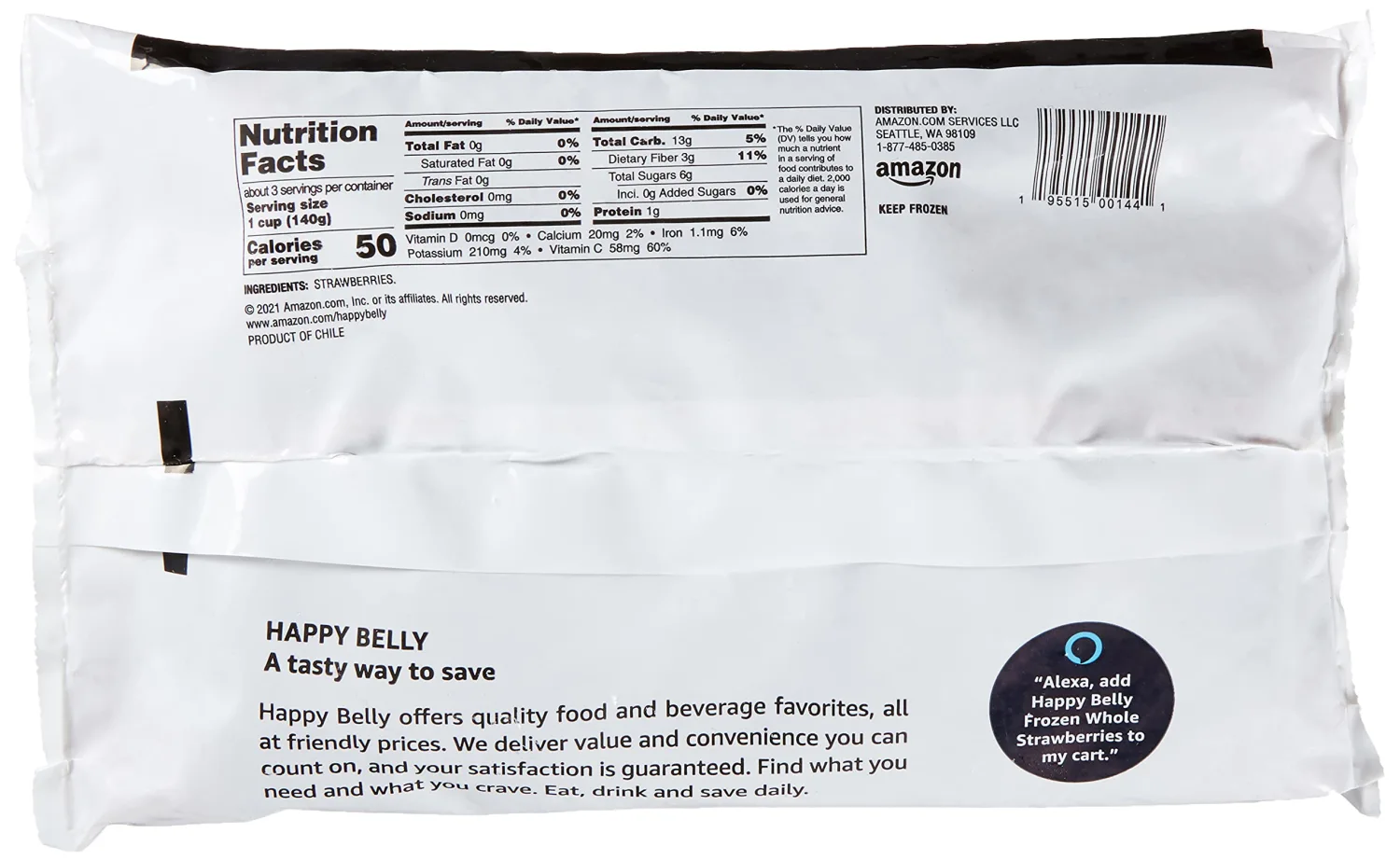 Amazon Brand - Happy Belly Whole Strawberries, 16 ounce (Pack of 1) (Frozen)