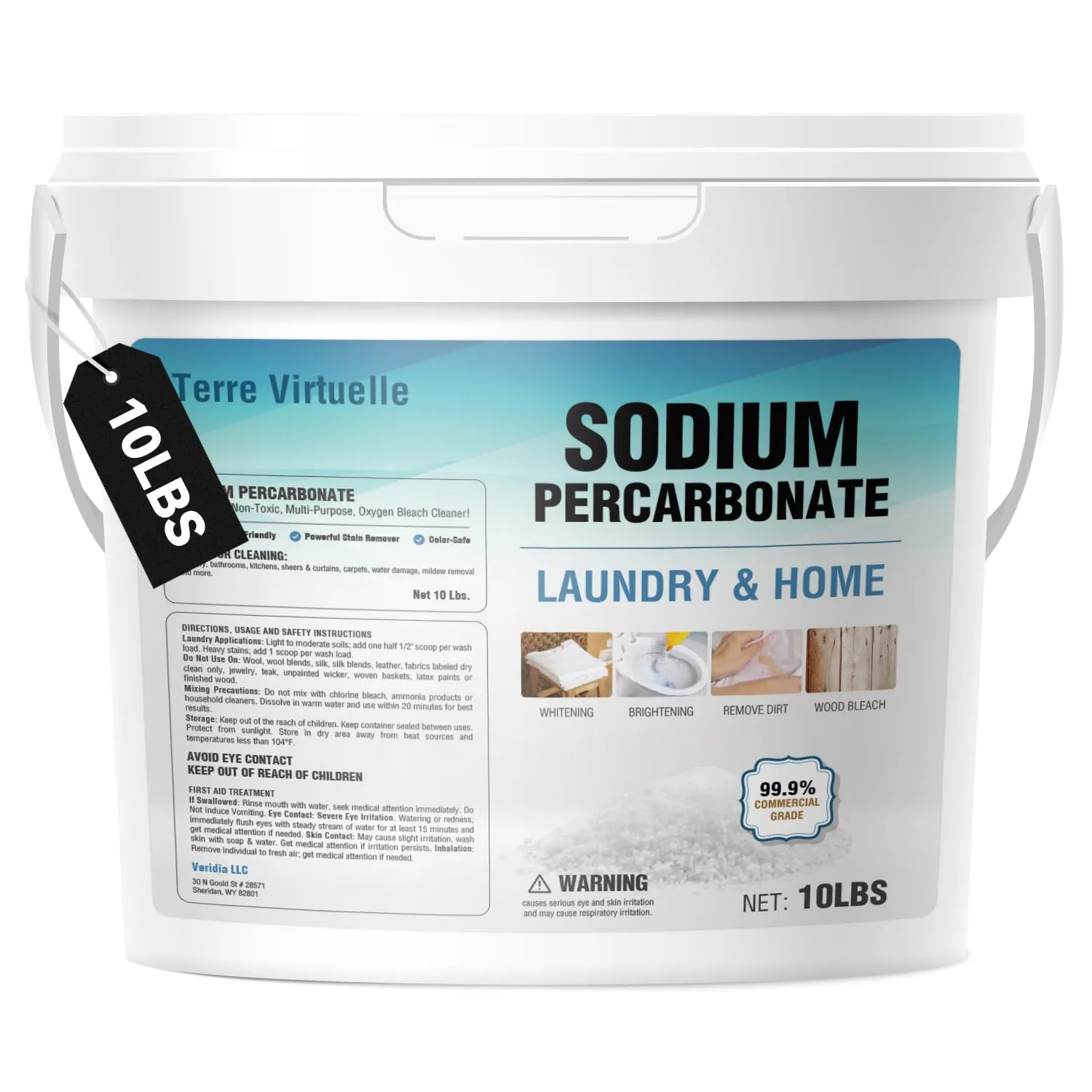 Sodium Percarbonate 10 lbs – Oxygen Bleach Powder & Laundry Booster – Multi-Purpose Cleaner for Stain Removal, Whitening, Deodorizing – Chlorine-Free Fragrance-Free