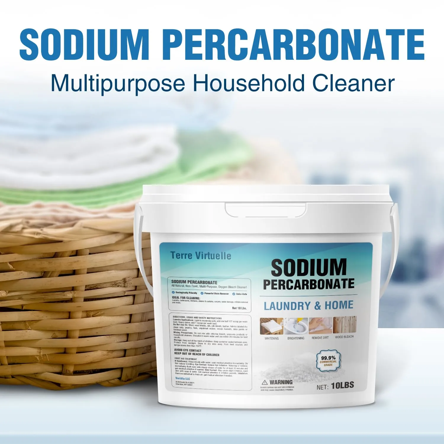 Sodium Percarbonate 10 lbs – Oxygen Bleach Powder & Laundry Booster – Multi-Purpose Cleaner for Stain Removal, Whitening, Deodorizing – Chlorine-Free Fragrance-Free