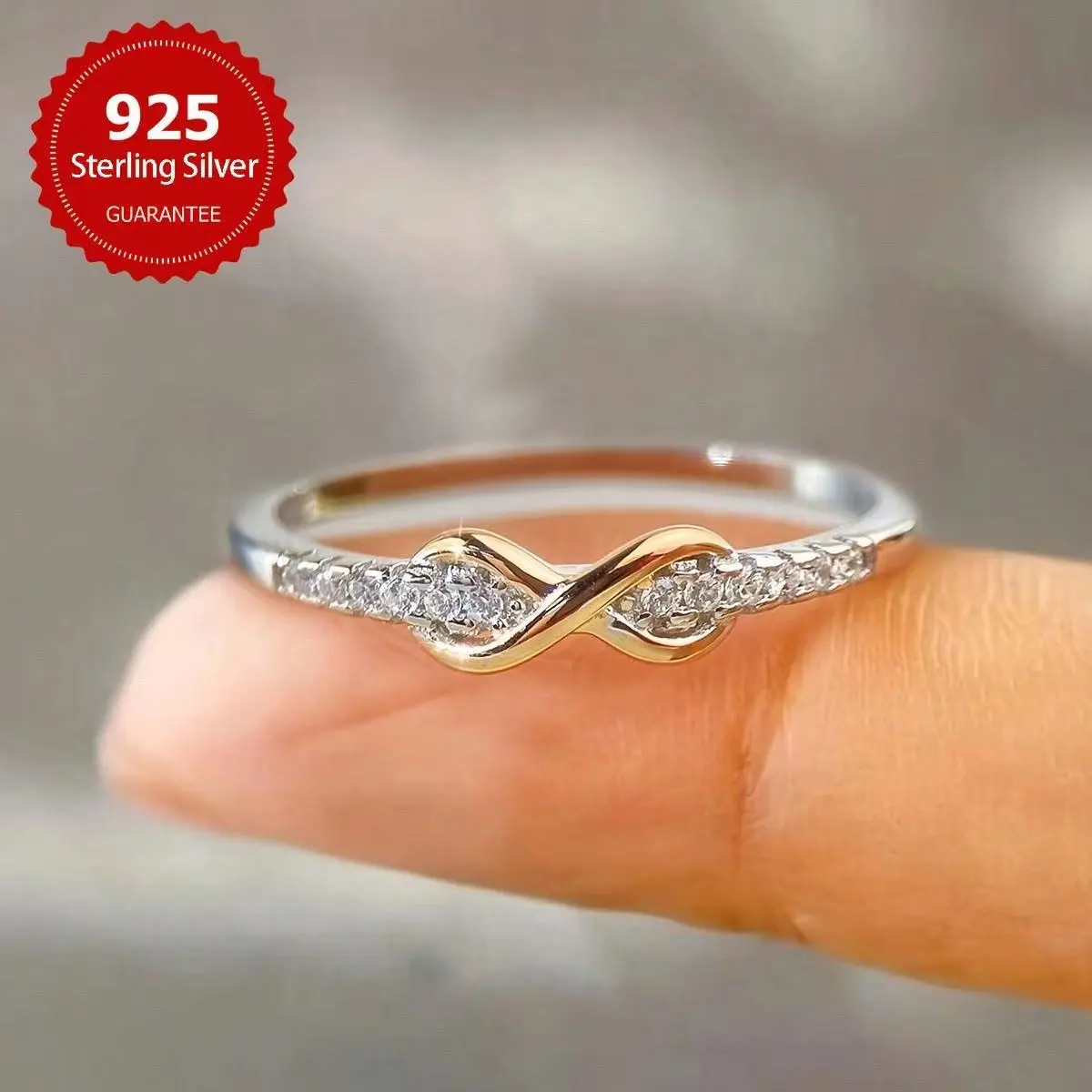 S925 Stamped Women's Ring Lucky 8 With Zirconia
