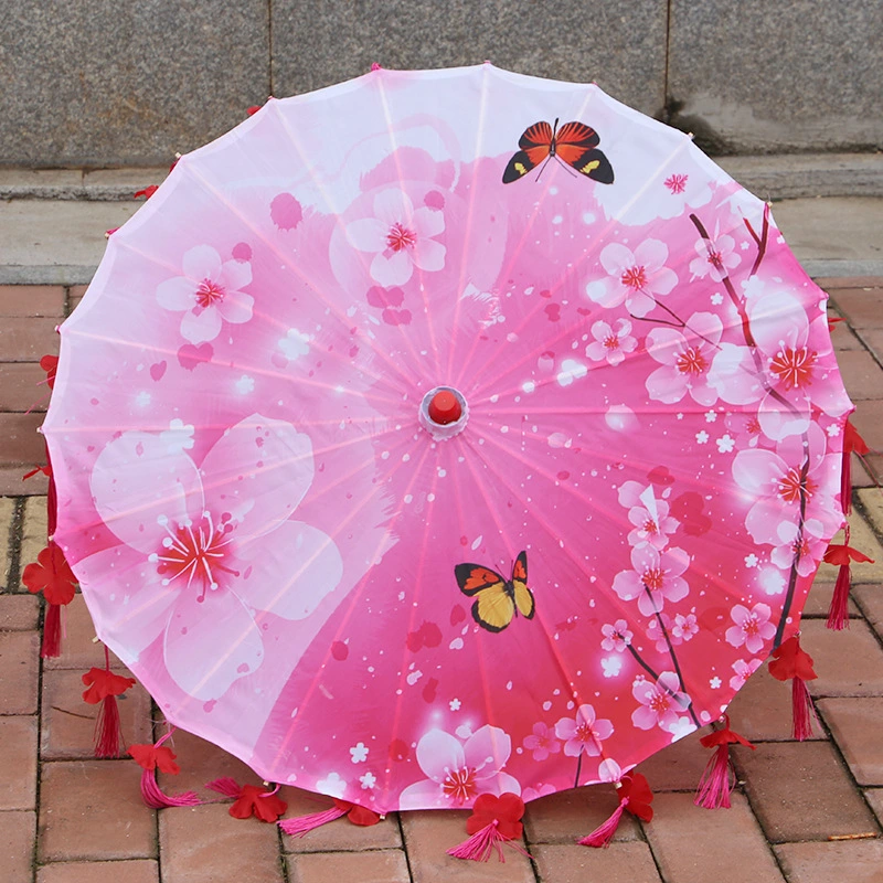 Ancient Costume Silk Cloth Tassel Petal Umbrella