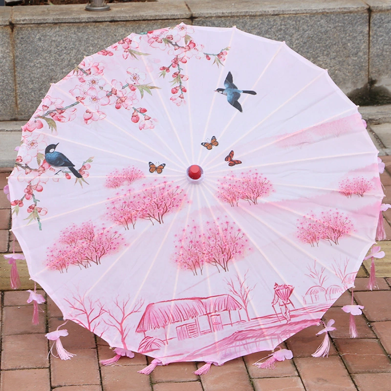 Ancient Costume Silk Cloth Tassel Petal Umbrella