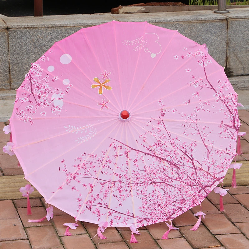 Ancient Costume Silk Cloth Tassel Petal Umbrella