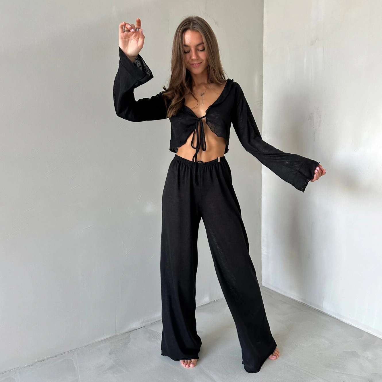 Ladies' Fashion Lace-Up Pajama Set