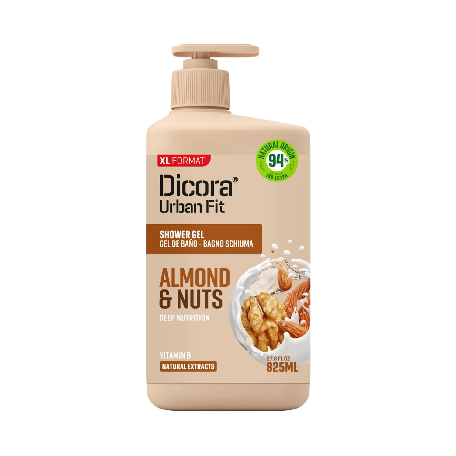 Dicora Urban Fit Shower Gel - Moisturizing Body Wash Women and Men - Gentle Daily Cleansing Body Wash for All Skin Types - Almond and Nuts - 27.8 oz