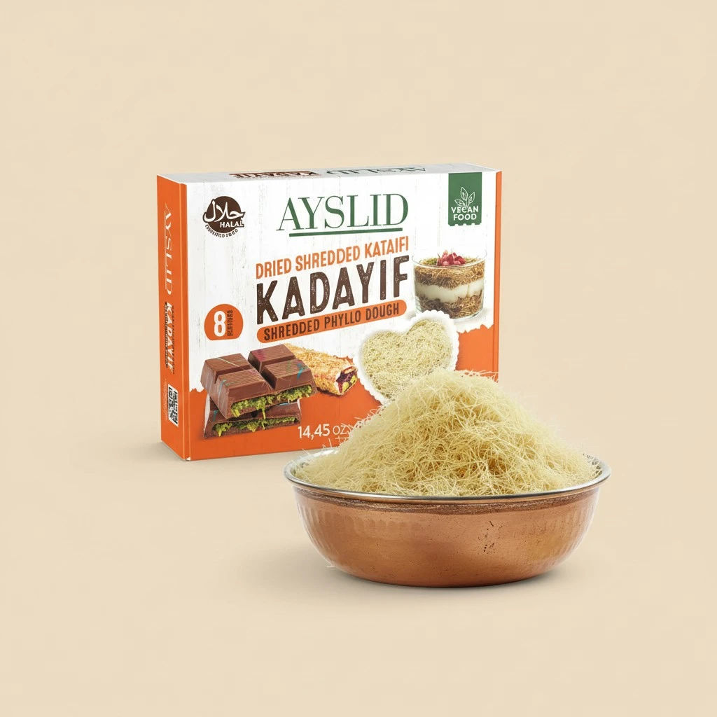 AYSLID Shredded Kataifi Dough 410g (14.45 oz) - Dried Kunafa/Knafeh Kadayif Threads - Ready for Toasting & Baking - Traditional Filo/Phyllo Pastry for Pistachio Chocolate Desserts