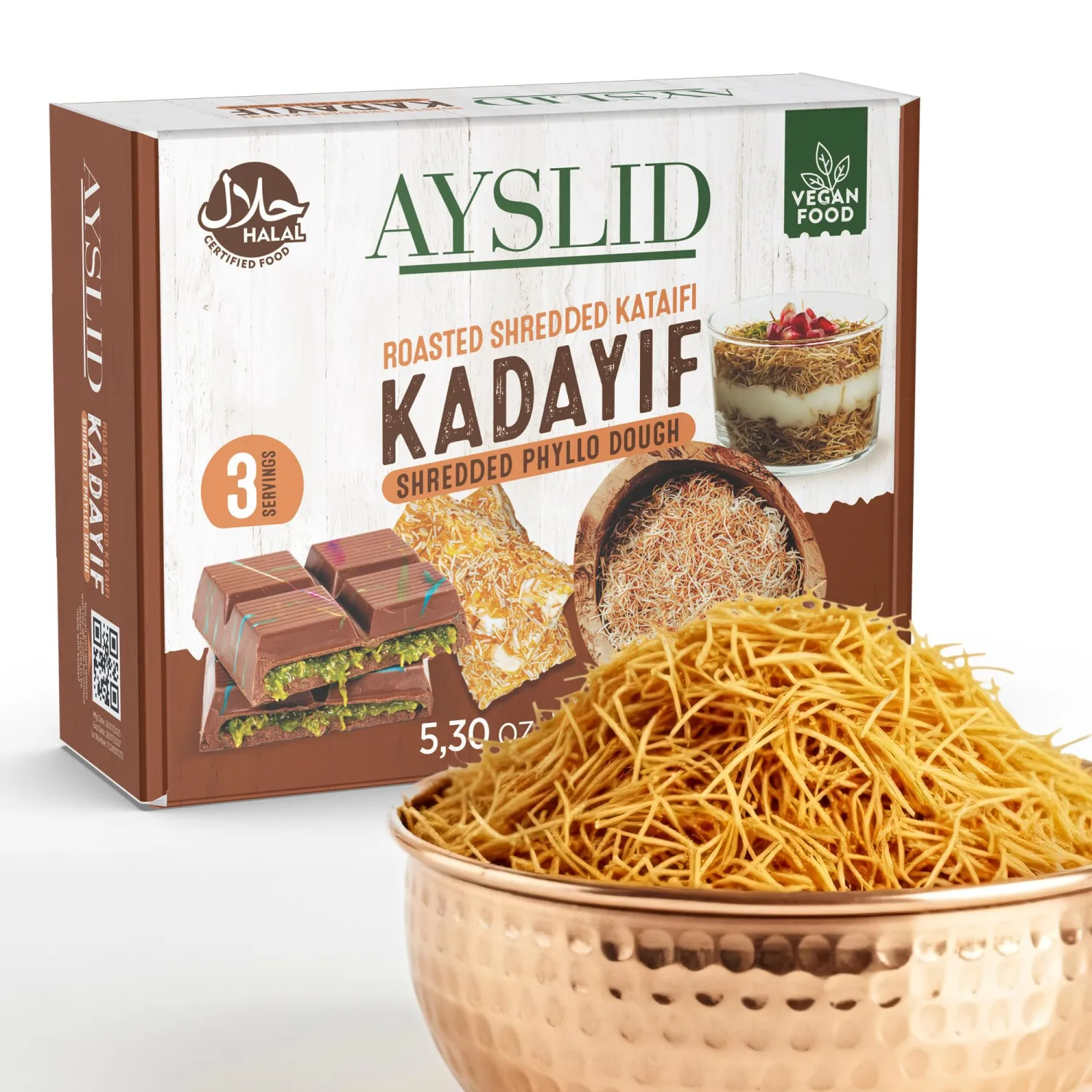 AYSLID Roasted Shredded Kataifi Dough - Pre-Toasted & Ready-to-Use Crispy Kadayif Fillo/Phyllo Threads - Perfect for Dubai-Style Pistachio Chocolate Desserts, Kunafa & Pastries 150g (5.30 oz)