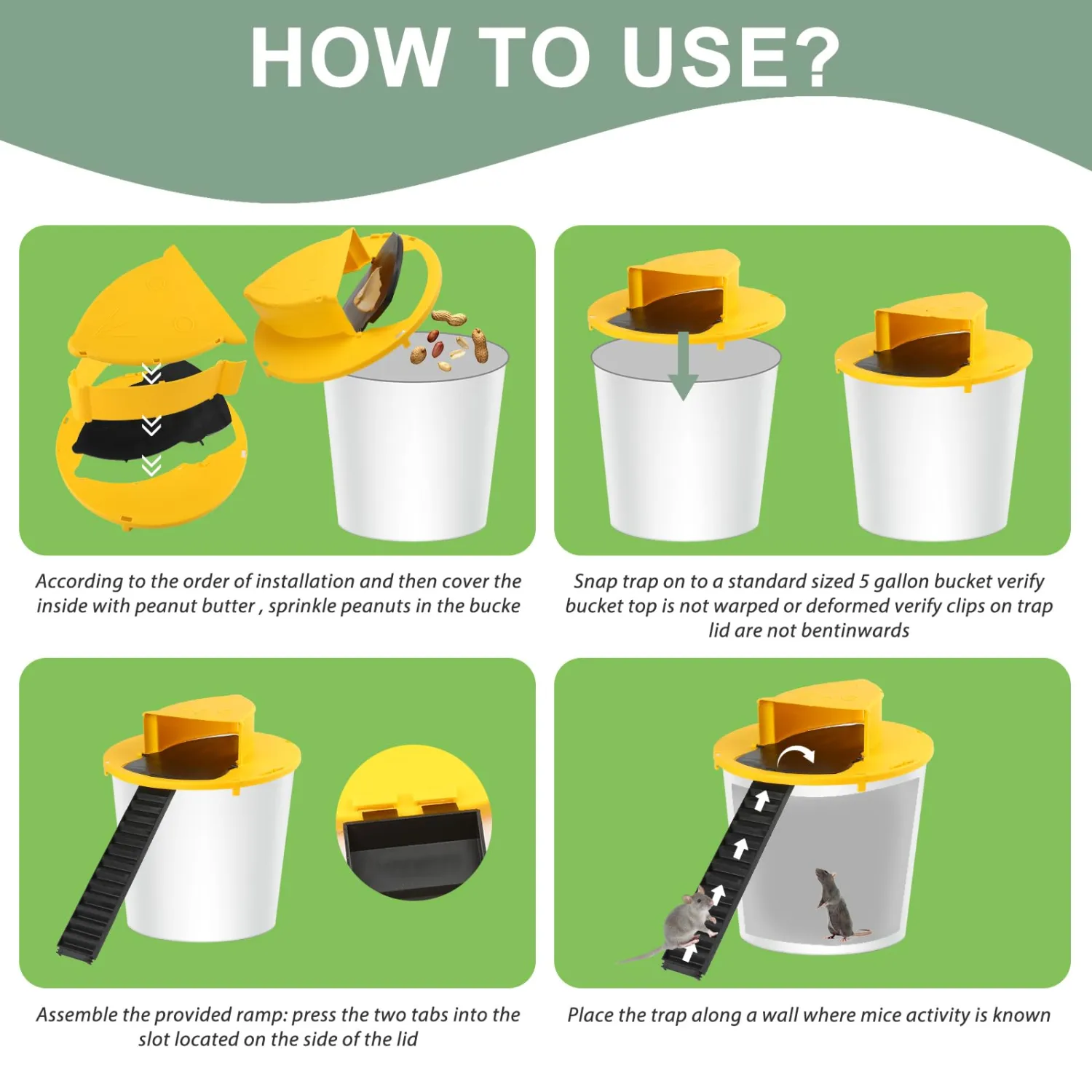Mouse Trap Bucket- 5 Gallon Bucket Lid Mouse Rat Trap - Automatic Reset Flip and Slide Mouse Trap - Humane Mouse Rat Traps for Indoor Outdoor Use - Reusable (1 Pack)