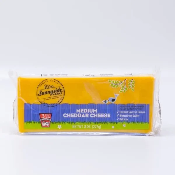 Sunnyside Farms, Deli Style Medium Cheddar Cheese Block, 8 Fl Oz